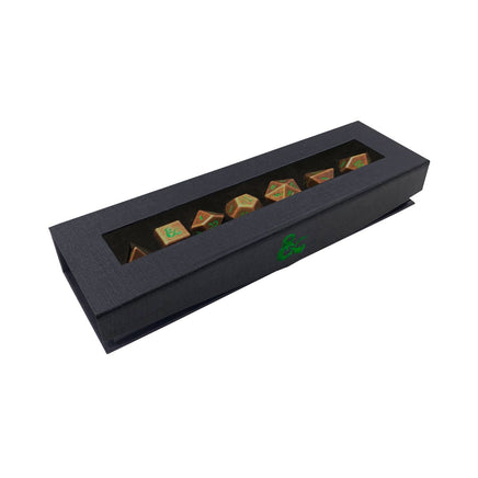 D&D Heavy Metal 7 RPG Dice Set Feywild Copper and Green - Campaign Supplies