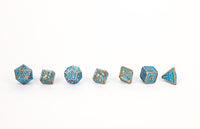 Draco Metal RPG Dice Set: Bright Blue / Brass - Campaign Supplies