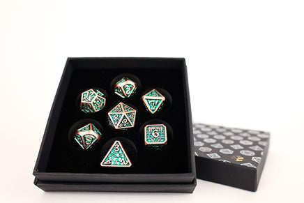 Draco Metal RPG Dice Set: Dark Green / Brass - Campaign Supplies