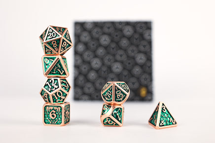 Draco Metal RPG Dice Set: Dark Green / Brass - Campaign Supplies