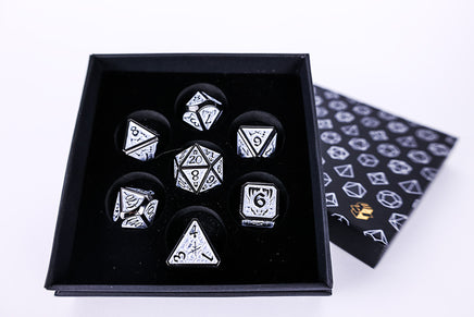 Draco Metal RPG Dice Set: Dark Light Blue / Silver - Campaign Supplies