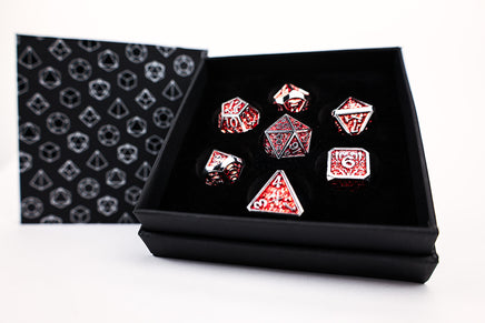 Draco Metal RPG Dice Set: Dark Red / Silver - Campaign Supplies