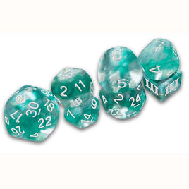 DCC RPG Dice - Thracian Azure Swirl Dice - DCC Funky 7 - Campaign Supplies