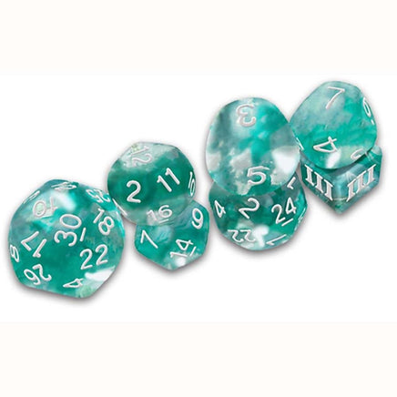 DCC RPG Dice - Thracian Azure Swirl Dice - DCC Funky 7 - Campaign Supplies