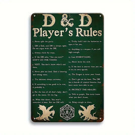 Tin Sign - D&D Players Rules - Campaign Supplies