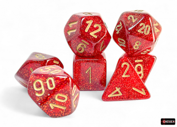 7 pc Chessex Glitter Mega-hedral Dice Set - Ruby / Gold - Campaign Supplies