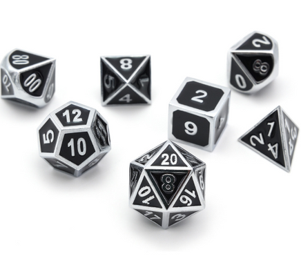 7pc Classic Black Metal Dice - Campaign Supplies